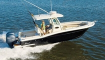 center console boat with T-top