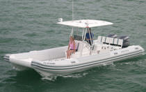 power catamaran : rigid inflatable boat (outboard, twin engine, center console, T-Top) 28 CATAMARAN Nautica Ribs