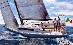 cruising-racing sailboat / open transom / 3-cabin / twin steering wheels