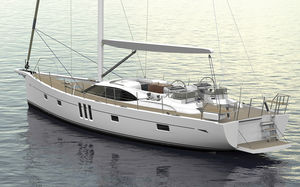 cruising sailing yacht / deck saloon / with bowsprit / twin steering wheels