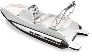semi-rigid inflatable boat / with cabin / sundeck / roll-bar