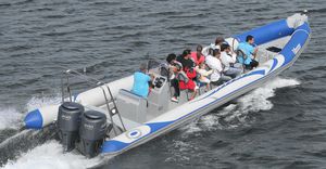 outboard inflatable boat / twin-engine / semi-rigid / center console