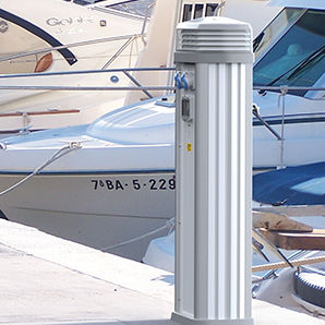 pedestal with built-in light / electrical distribution / water supply / for docks