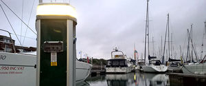 pedestal with built-in light / electrical distribution / water supply / for docks
