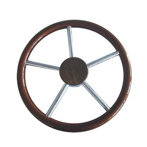 stainless steel power boat steering wheel / teak / traditional