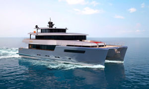 catamaran super-yacht / cruising / with enclosed flybridge