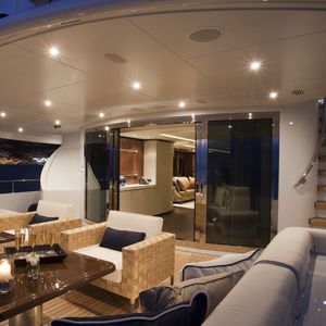yacht door / sliding / with glass panel / stainless steel