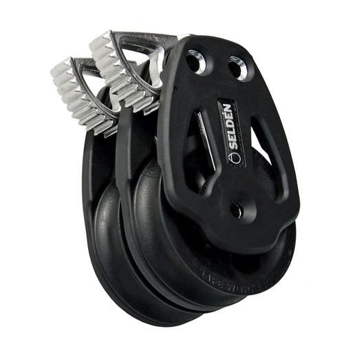 flat double cheek block with jamming cam for sailboats (max. rope &oslash; : 14 mm) PBB 60 - SWL = 1100 KG Seld&eacute;n