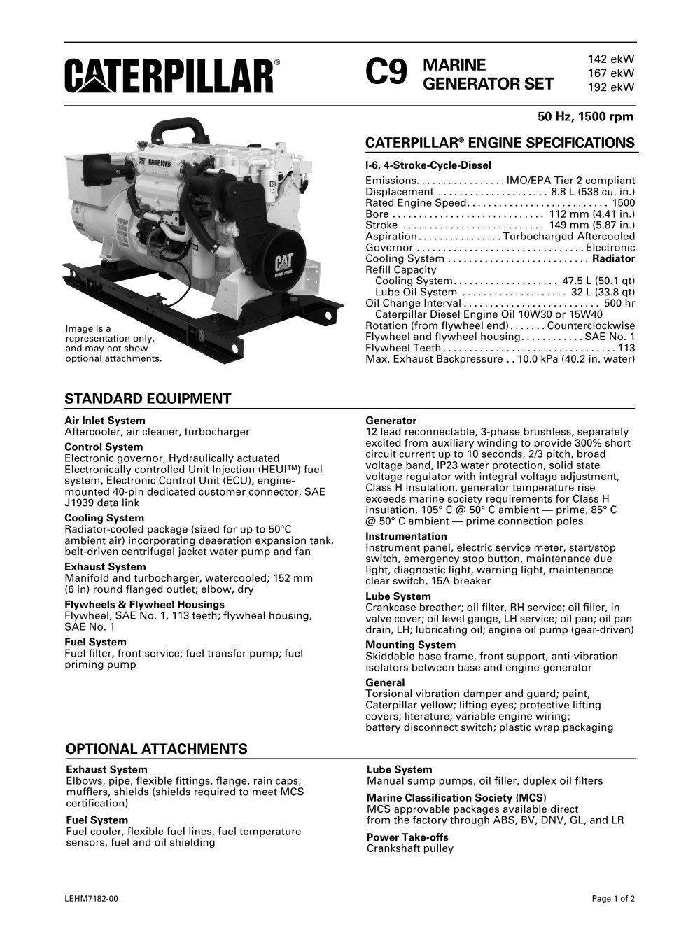 Cat C9 Genset Spec Sheet - 1 / 4 Pages