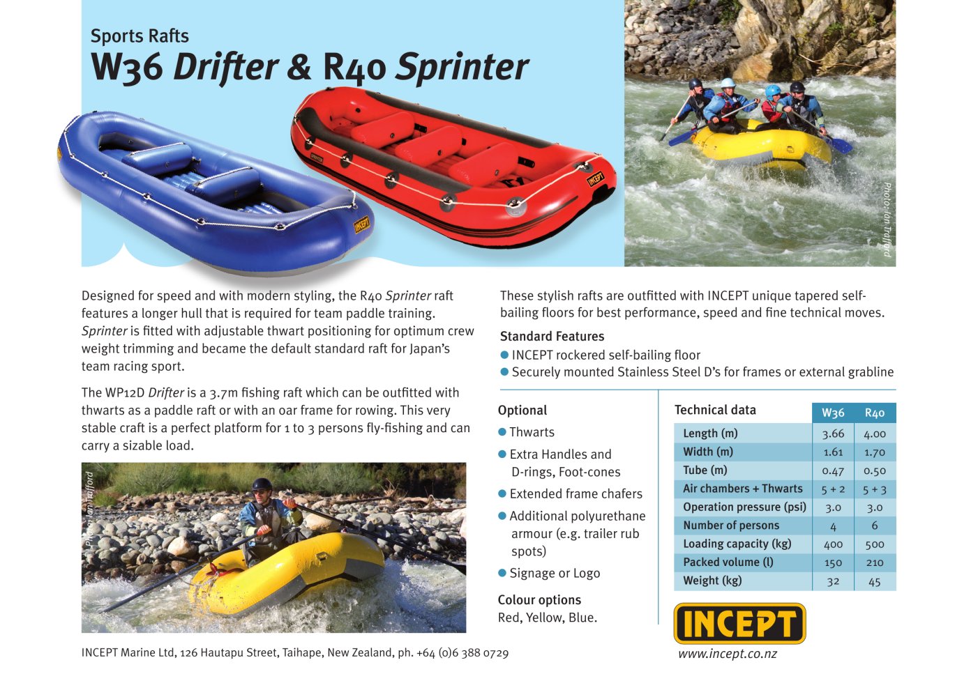 INCEPT W36 Drifter & R40 Sprinter Rafts - Incept