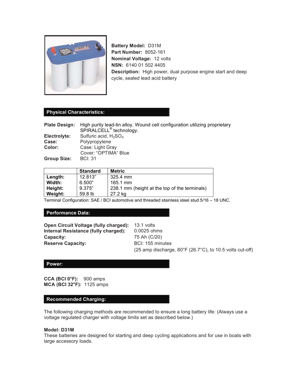 Optima Batteries - 59727, 4853