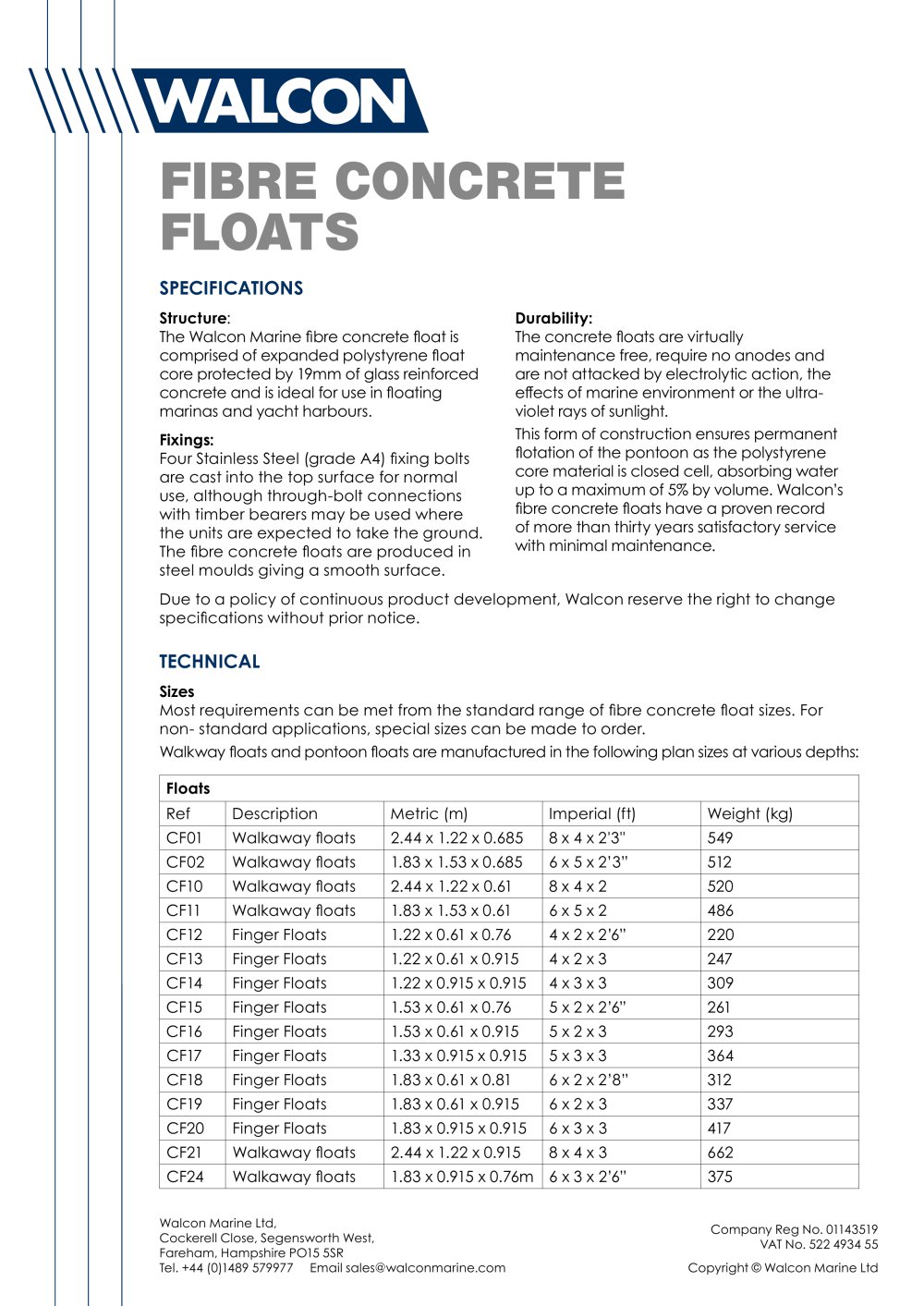 fibre concrete floats walcon marine pdf catalogues