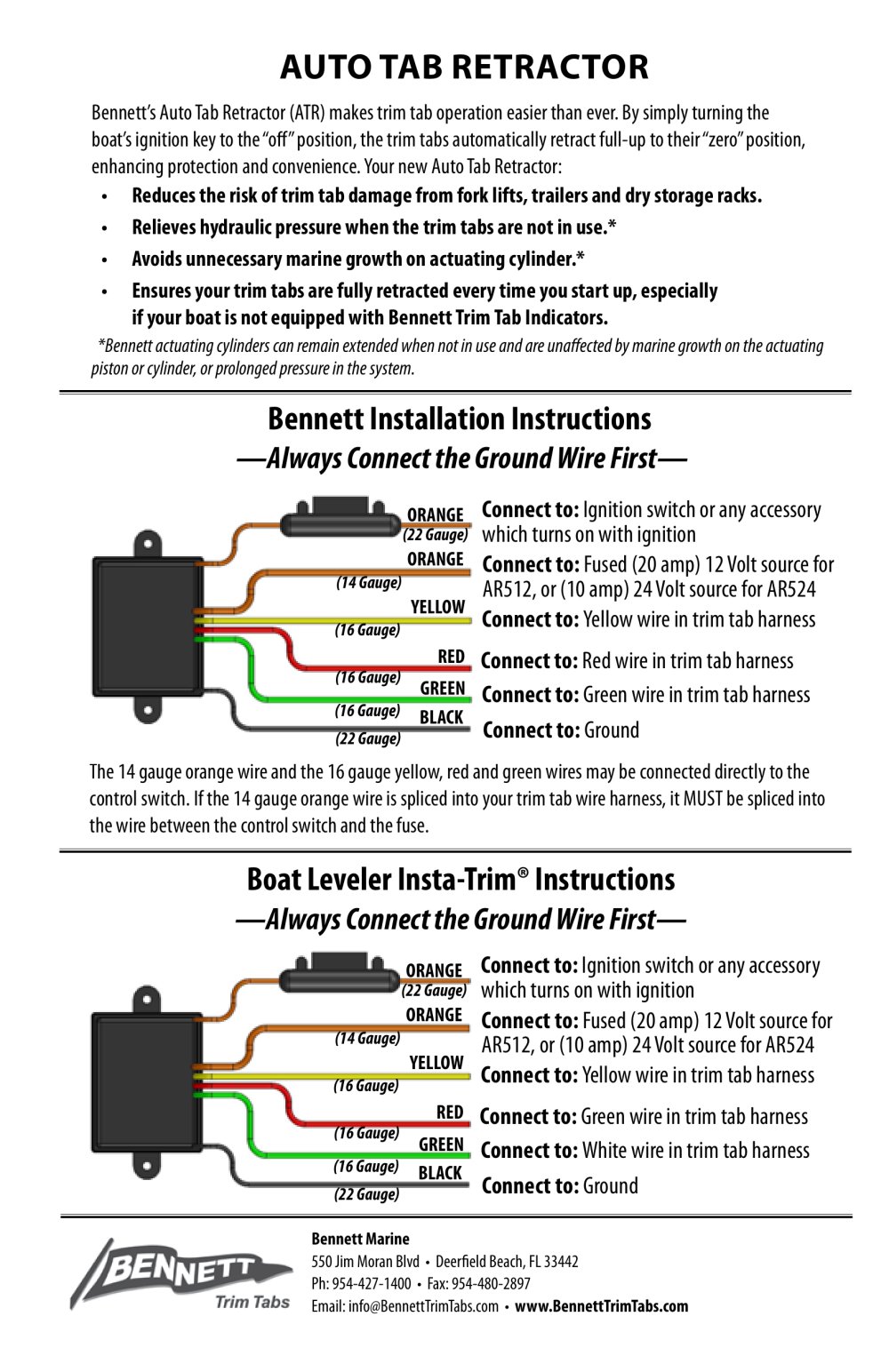 Auto Tab Retractor Bennett Marine Pdf Catalogues Documentation. Stunning Bennett Trim Tab Wiring Diagram Gallery Electrical And