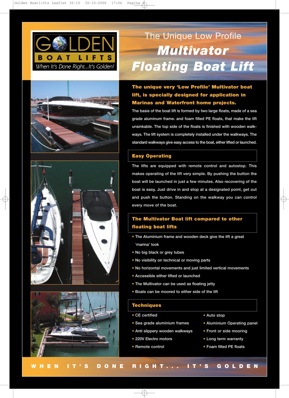 Golden Boatlifts Leaflet - Golden manufacturing
