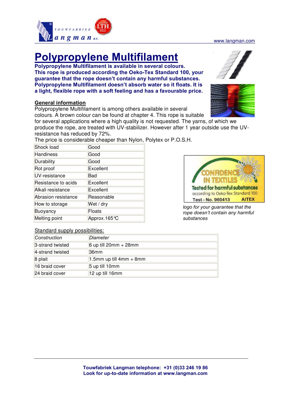 Polypropylene multifilament - Langman Touwfabriek
