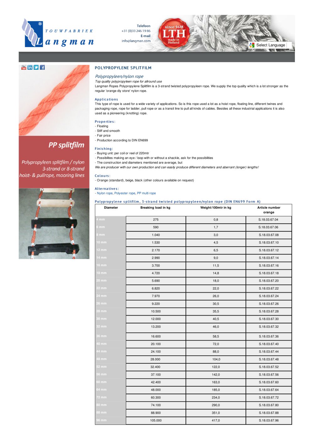 Polypropylene splitfilm - Langman Touwfabriek