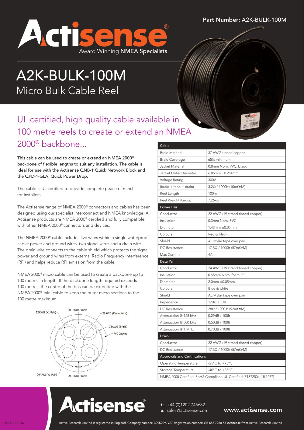 NMEA 2000 Bulk Cable Reel A2K-BULK-100M - Actisense