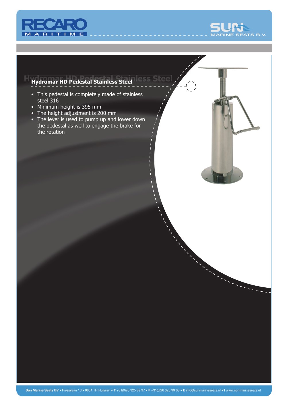 Hydromar HD Pedestal Stainless Steel - Recaro Maritime