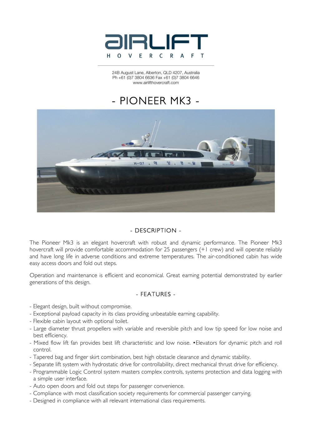 Pioneer Mk3 - AirLift Hovercraft