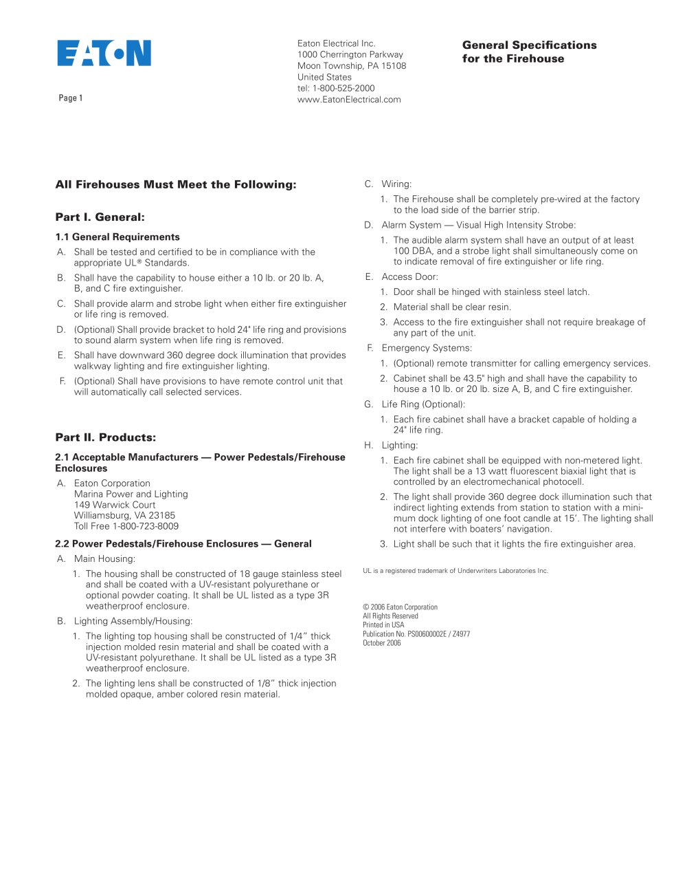 Firehouse specifications - Eaton