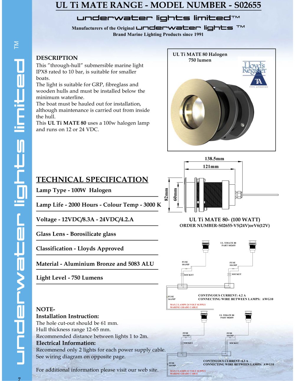UL Ti MATE 80 - 100 watt Halogen for 12/24 DC - Underwater Lights Limited