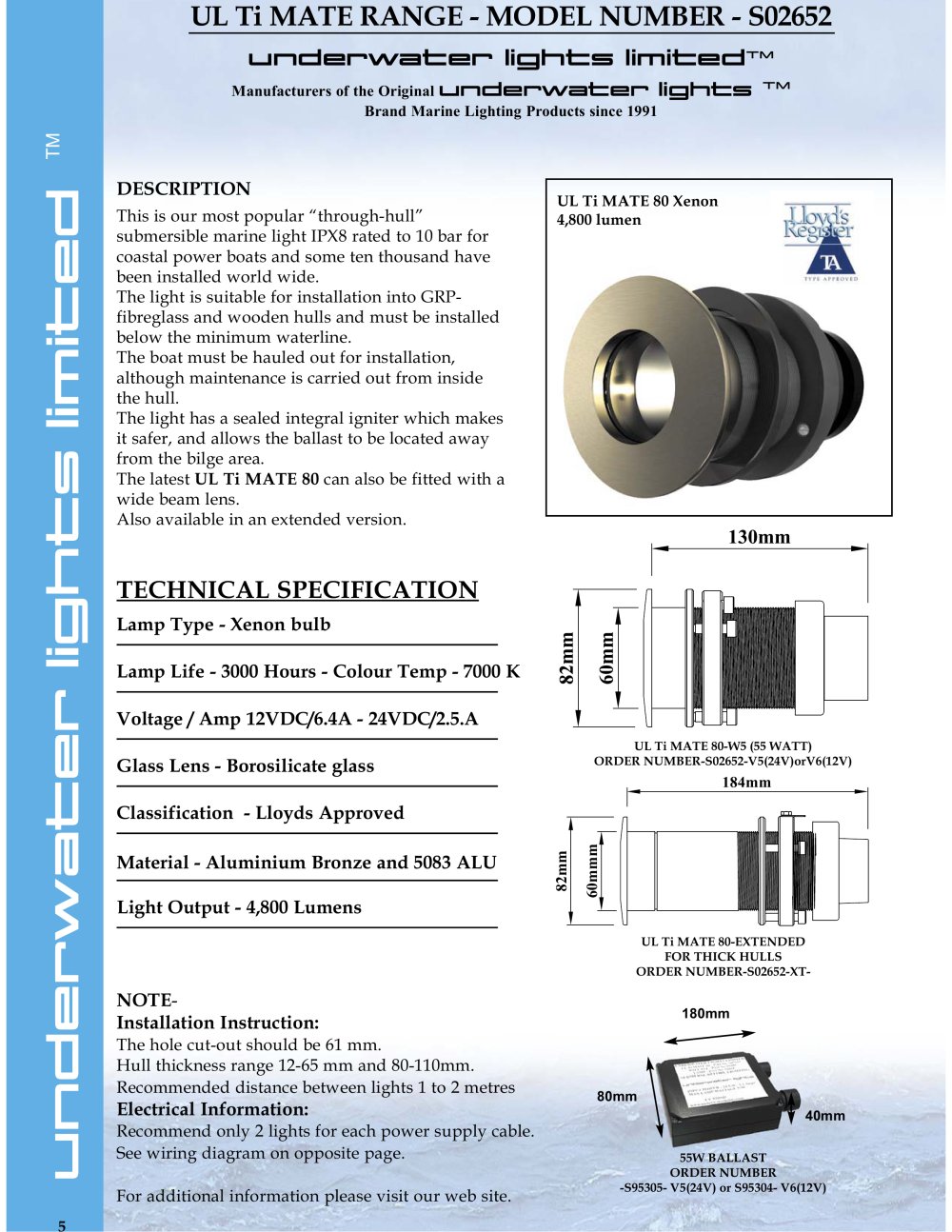 UL Ti MATE 80 55 watt Xenon 12 & 24 Volt DC - Underwater Lights Limited
