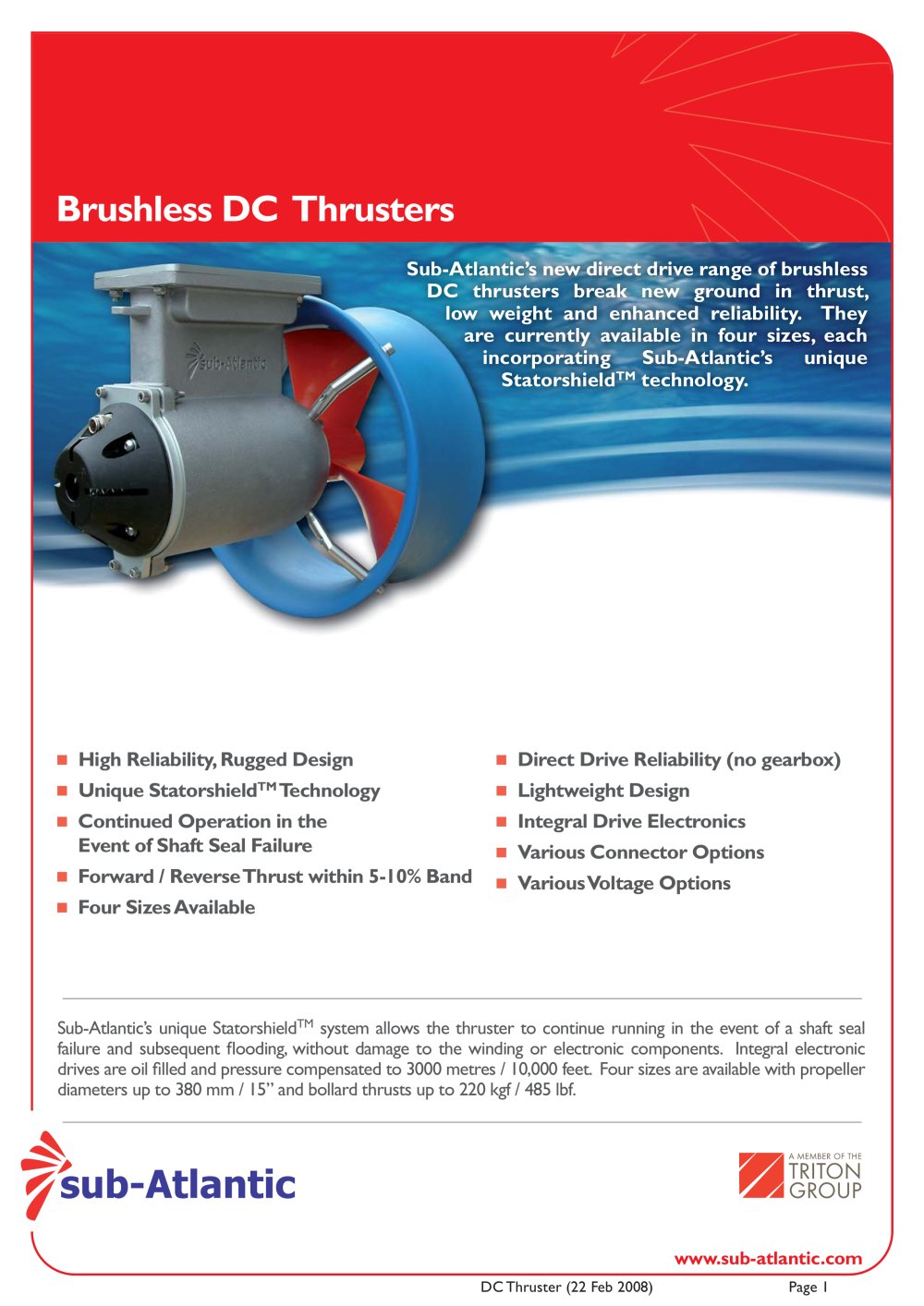 Brushless DC Thrusters Data Sheet - Sub-Atlantic