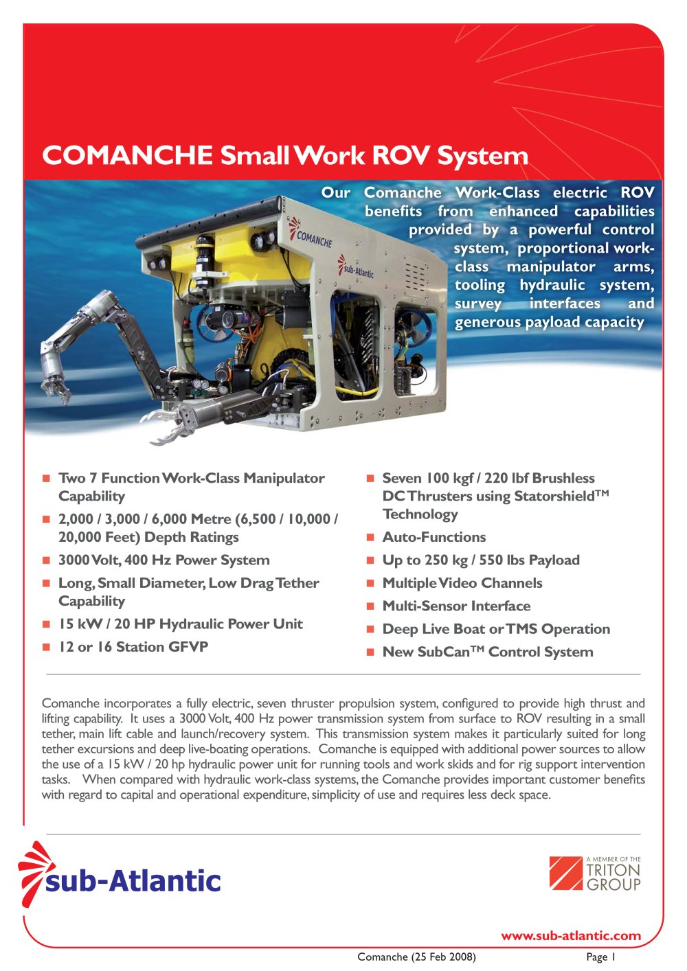 COMANCHE Small Work-Class ROV System Data Sheet - Sub-Atlantic