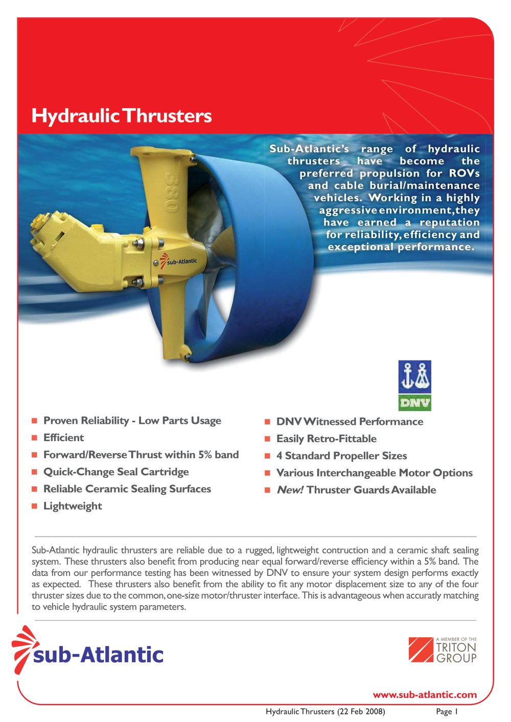 Hydraulic Thrusters Data Sheet - Sub-Atlantic