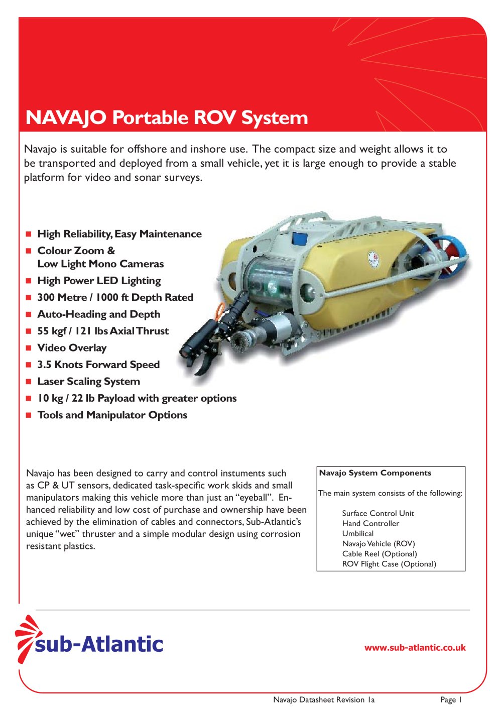 NAVAJO Inspection Class ROV Data Sheet - Sub-Atlantic