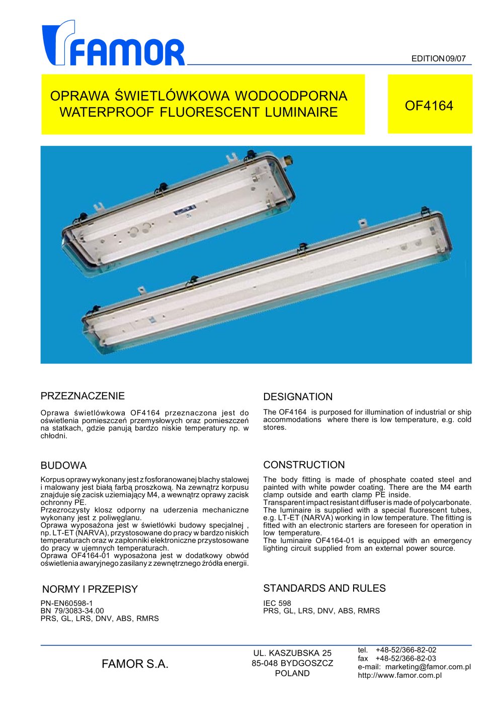 indoor ceiling-mounted luminaire for ships (cold room) OF4164 - Famor