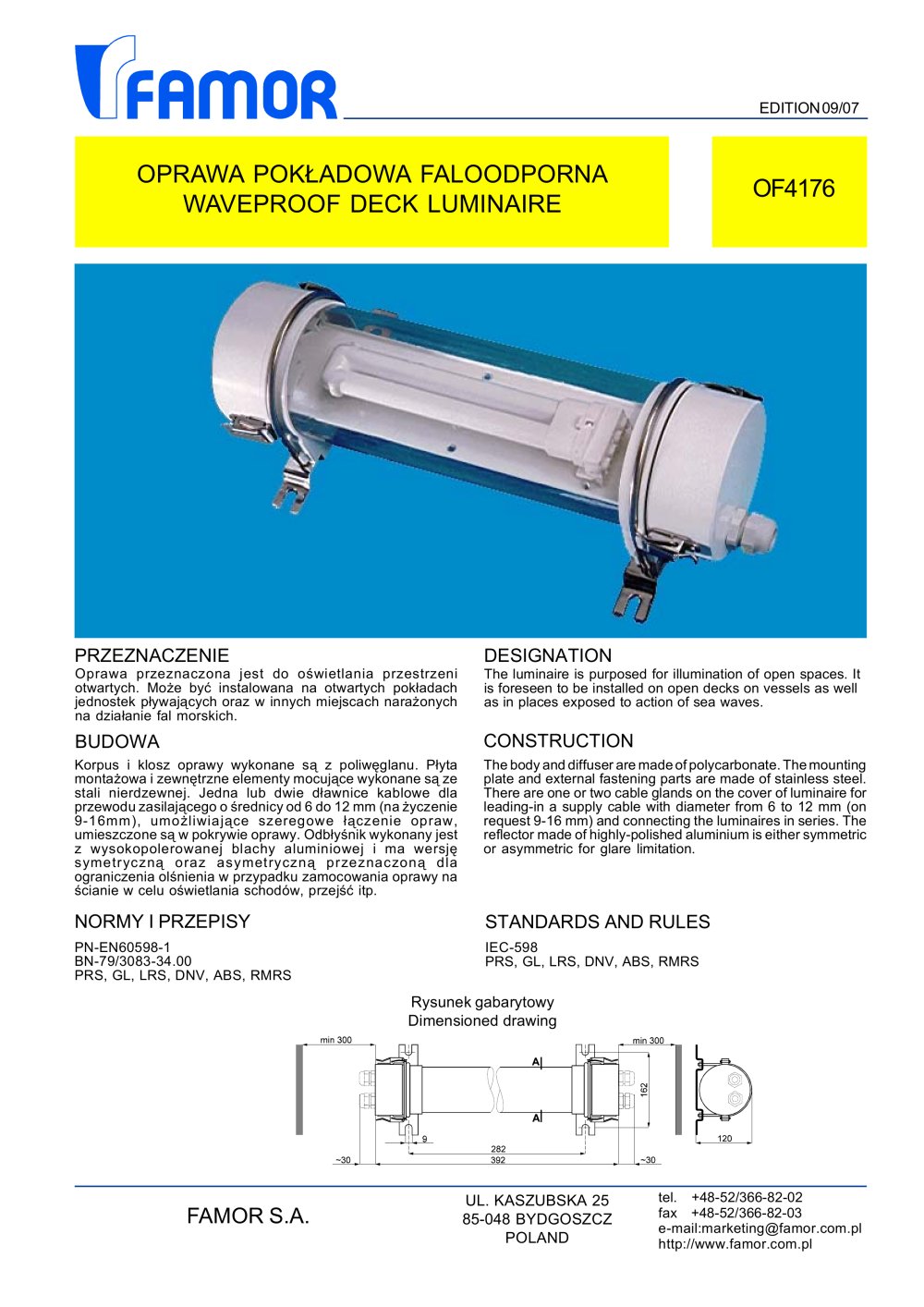 watertight ceiling-mounted luminaire for ships OF4176 - Famor