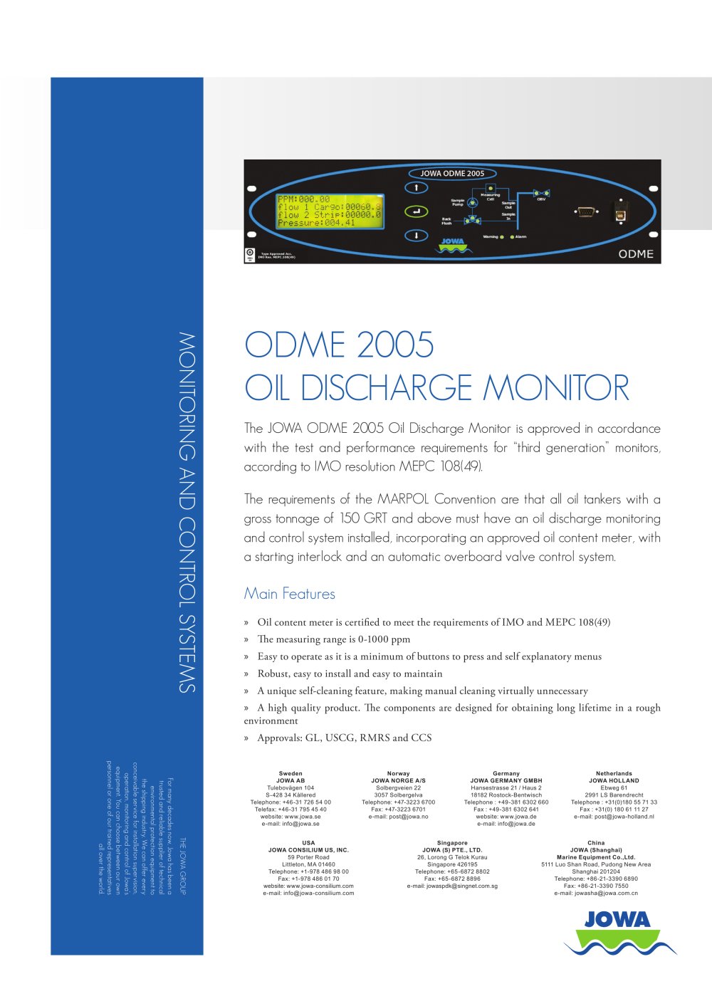 ODME 2005 Oil Discharge Monitor - JOWA AB