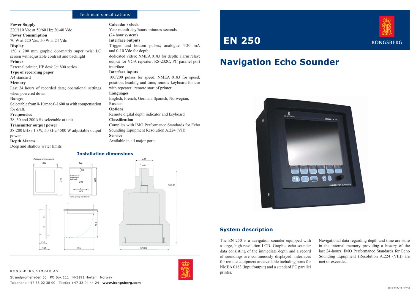 echo sounder for ships EN 250 - Kongsberg Maritime