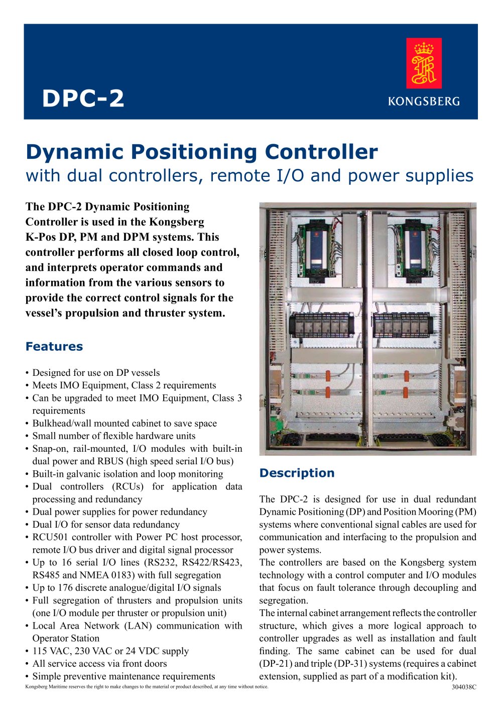 triple dynamic positioning system (DPS) for ships K-POS DP-31 - Kongsberg Maritime