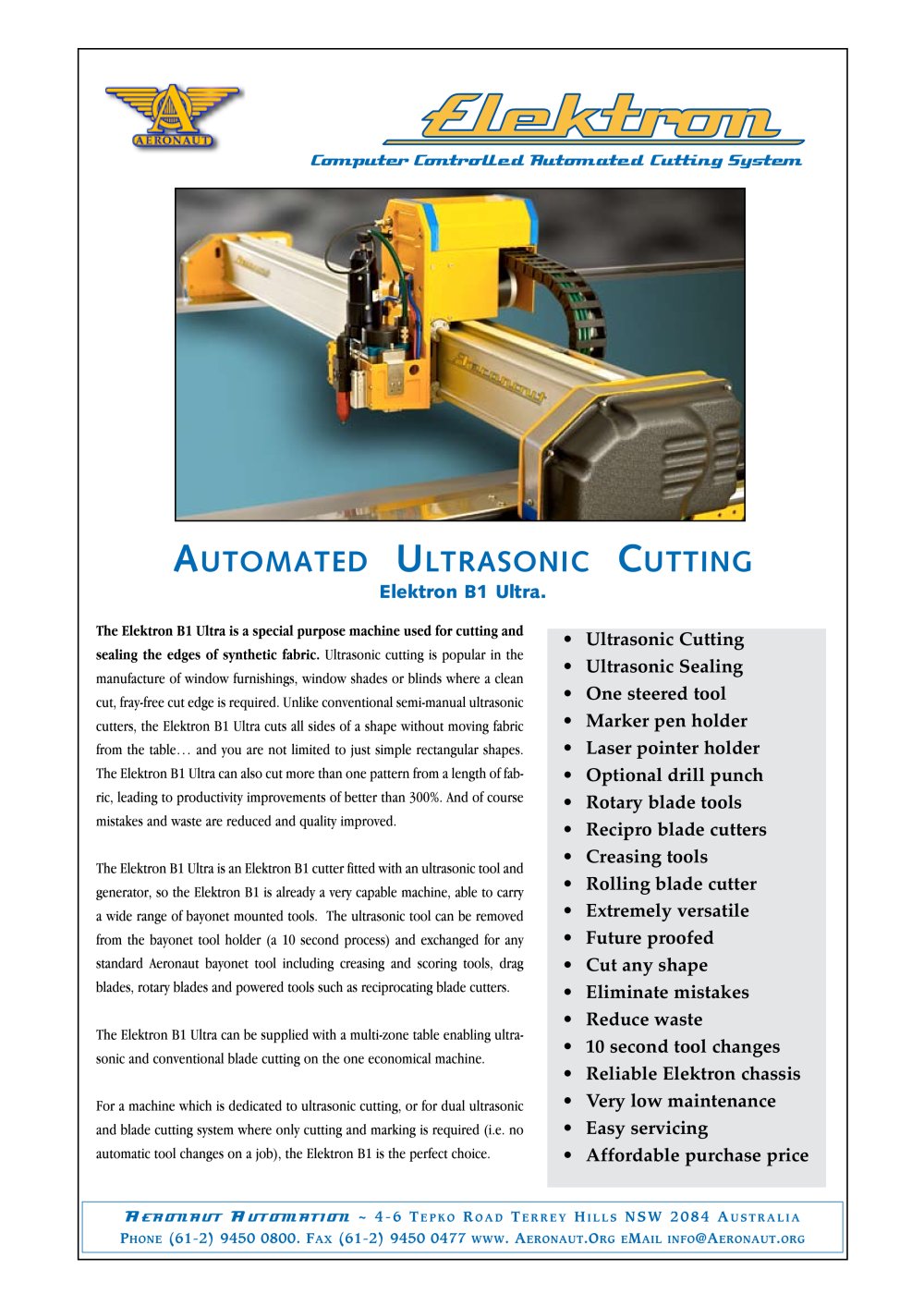 Elektron B1 Ultra ultrasonic automated cutter - AERONAUT