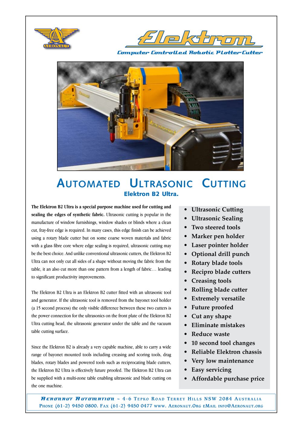 Elektron B2 Ultra ultrasonic automated cutter - AERONAUT
