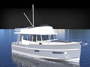 trawler com motor de centro / com casco semiplanante / com flybridge / com casa do leme