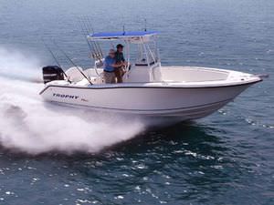 lancha de console central com motor de popa / de pesca esportiva / T-Top