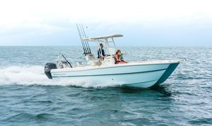 lancha de console central catamarã / com motor de popa / bimotor / de pesca esportiva