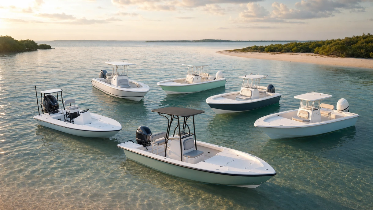 Professional bay boat navigating coastal waters during a maritime security patrol and fleet testing operation.
