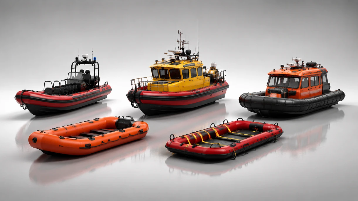 Professional rescue boat performing a high-speed man-overboard drill in heavy offshore sea conditions for maritime crew training.