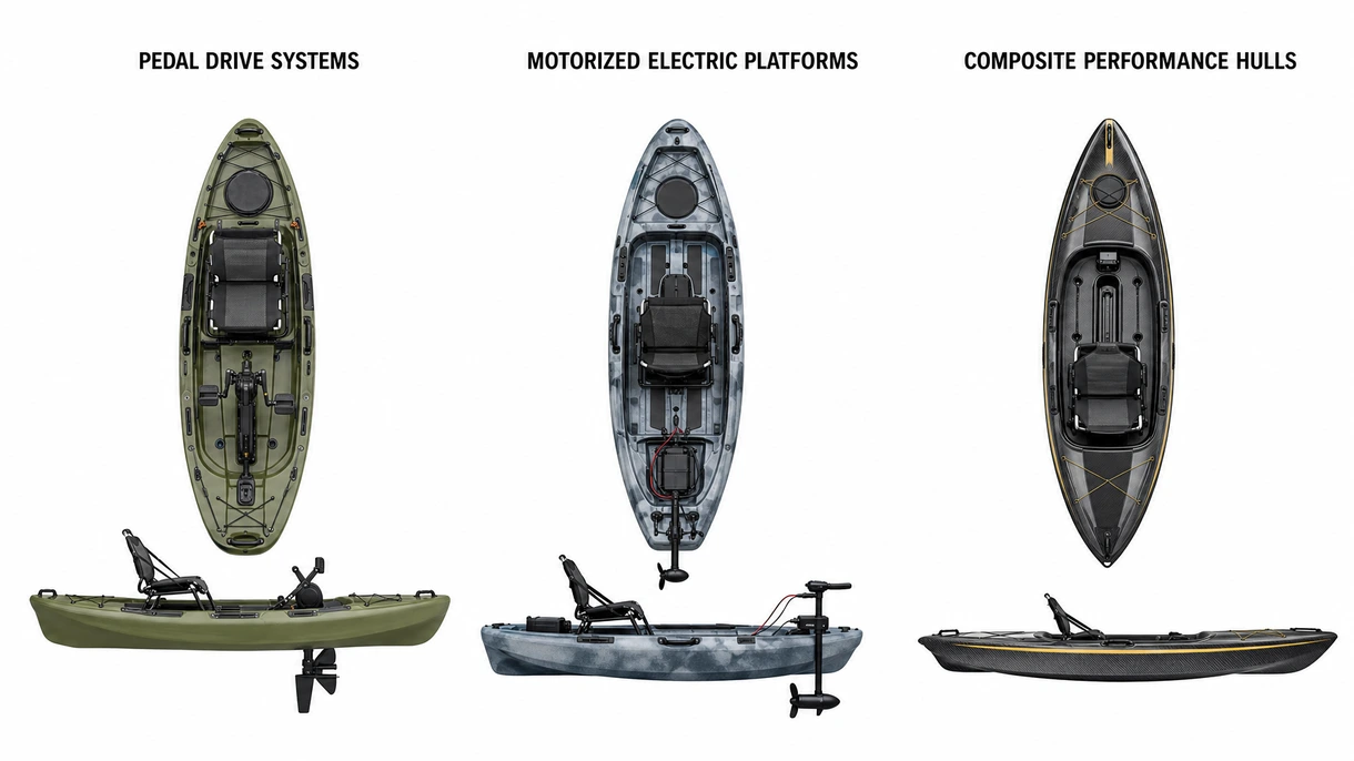Detailed view of a reinforced scupper hole and modular gear track system on a high-density polyethylene kayak hull.