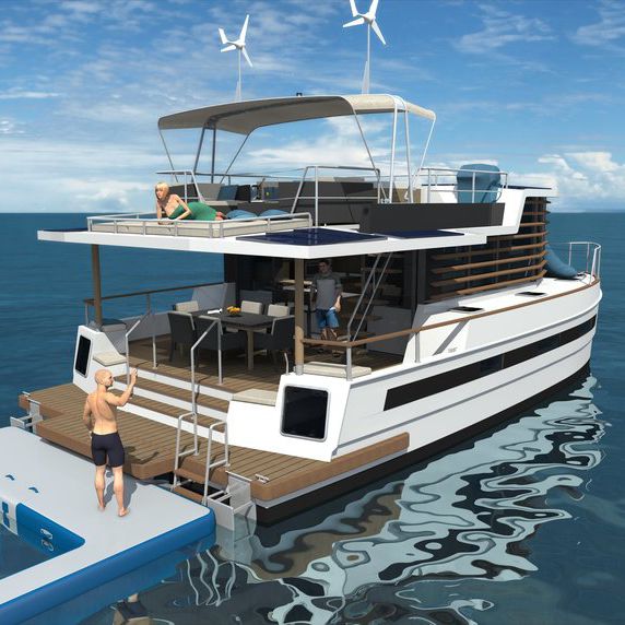 Catamaran houseboat - STAY-Ô - KAYFLO - inboard / solar powered ...