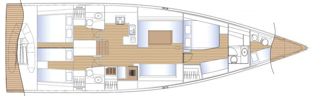 Cruising Sailing Yacht Open Transom Deck Saloon 3 Cabin 55