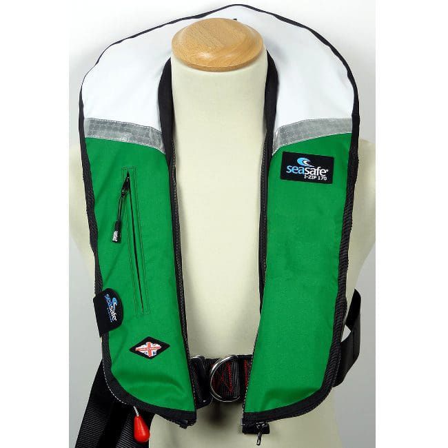 Inflatable life jacket IZip Green & White Seasafe Systems Ltd