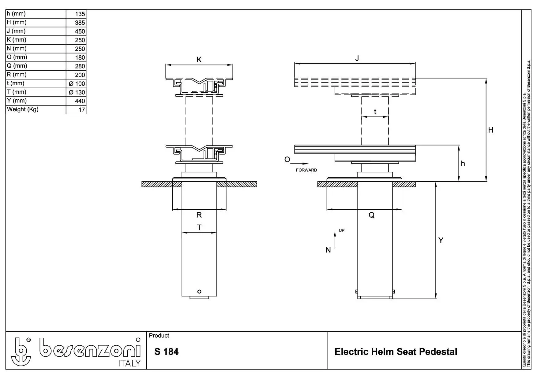 Boat Helm Seat Pedestal S 184 Besenzoni Spa Adjustable Electric Metal