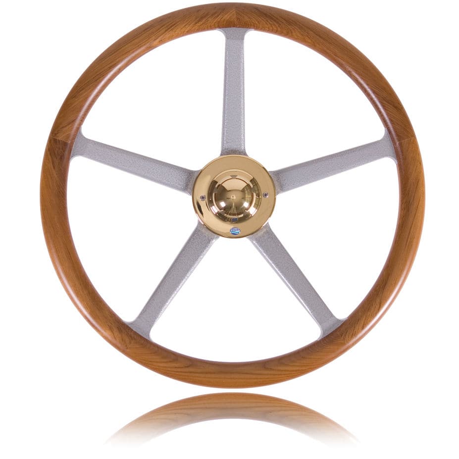 Teak power boat steering wheel 11 Stazo marine equipment bv