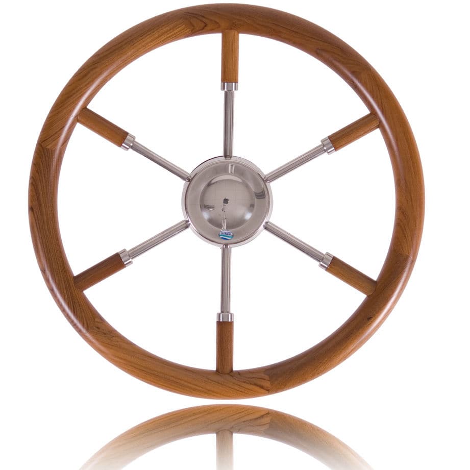 Teak power boat steering wheel 17 Stazo marine equipment bv
