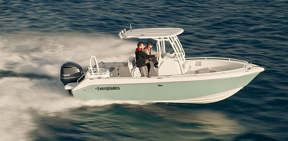 Single engined Everglades center console boat with hard top. | Center ...